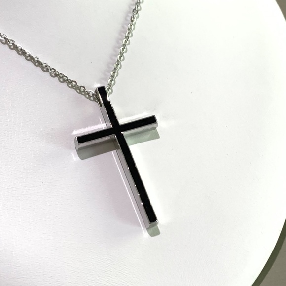 Black and Silver Tone Simple Cross Necklace, on  20”-22” chain. - Picture 10 of 12